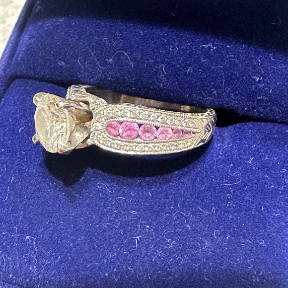 Diamond Ring 1 1/4k Diamond, Pink Sapphires white gold - Picture 6 of 17